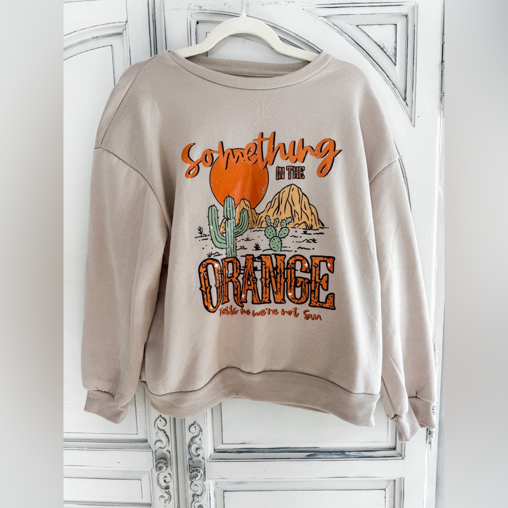 Zach Bryan Something in the Orange Graphic Sweatshirt Size Med, Tan Western